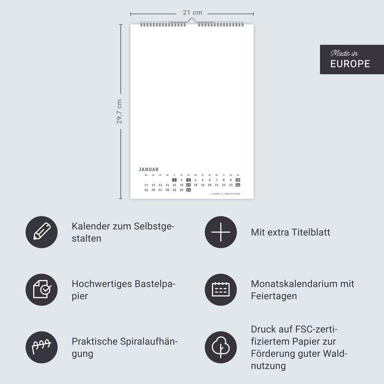 Produktbild: Premium-Bastelkalender wei&szlig; A4 2027