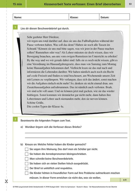 Produktbild: Klett Sicher ins Gymnasium: Klassenarbeitstrainer f&uuml;r den &Uuml;bertritt Deutsch 4. Klasse