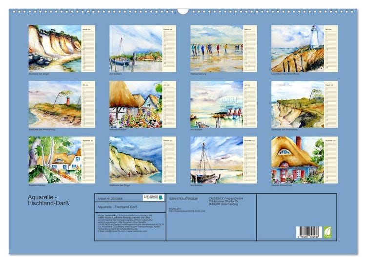 Produktbild: Aquarelle - Fischland-Dar&szlig; (Wandkalender 2026 DIN A2 quer), CALVENDO Monatskalender