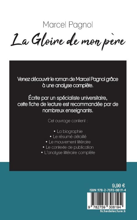 Produktbild: La Gloire de mon p&egrave;re de Marcel Pagnol (fiche de lecture et analyse compl&egrave;te de l'&iquest;uvre)