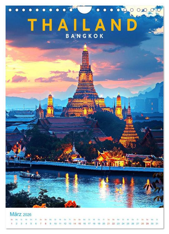 Produktbild: Thailand - Old School Poster Style (Wandkalender 2026 DIN A4 hoch), CALVENDO Monatskalender