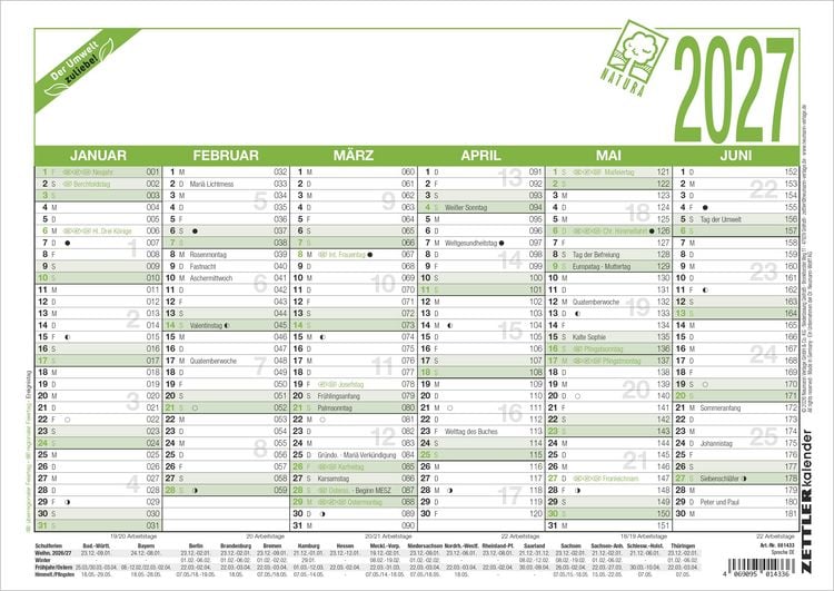 Produktbild: Arbeitstagekalender A4 Blauer Engel 2027