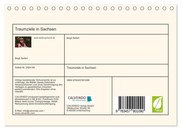 Produktbild: Traumziele in Sachsen (Tischkalender 2026 DIN A5 quer), CALVENDO Monatskalender
