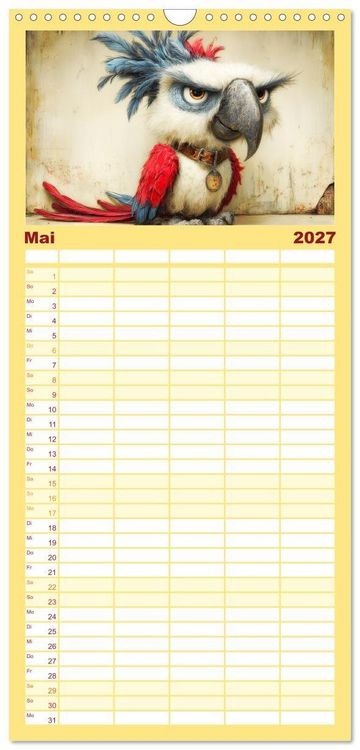 Produktbild: Familienplaner 2027 - Schr&auml;ge V&ouml;gel. Skurrile Portraits mit Charakter und Charme mit 5 Spalten (Wandkalender, 21 x 45 cm) CALVENDO
