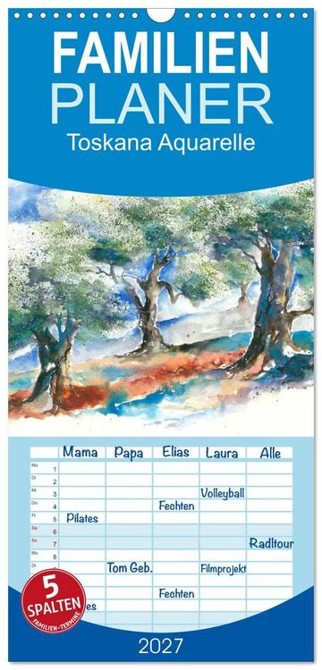 Produktbild: Familienplaner 2027 - Toskana Aquarelle mit 5 Spalten (Wandkalender, 21 x 45 cm) CALVENDO