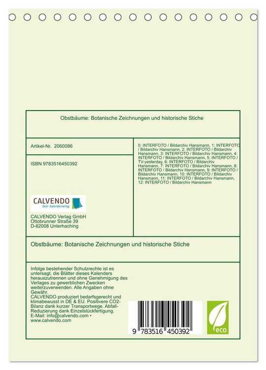 Produktbild: Obstb&auml;ume: Botanische Zeichnungen und historische Stiche (Tischkalender 2026 DIN A5 hoch), CALVENDO Monatskalender