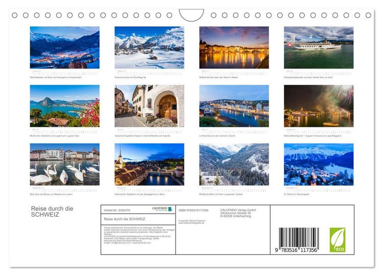 Produktbild: Reise durch die SCHWEIZ (Wandkalender 2026 DIN A4 quer), CALVENDO Monatskalender