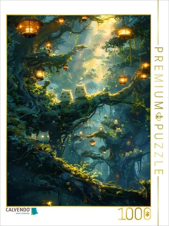 Produktbild: CALVENDO Puzzle Nachts im Wald - Waldgeister im Anime Stil | 1000 Teile Lege-Gr&ouml;&szlig;e 64x48cm Foto-Puzzle f&uuml;r gl&uuml;ckliche Stunden