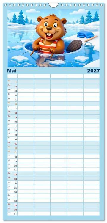 Produktbild: Familienplaner 2027 - Tierischer Wintersport - Lustige Tiere im Schnee mit 5 Spalten (Wandkalender, 21 x 45 cm) CALVENDO