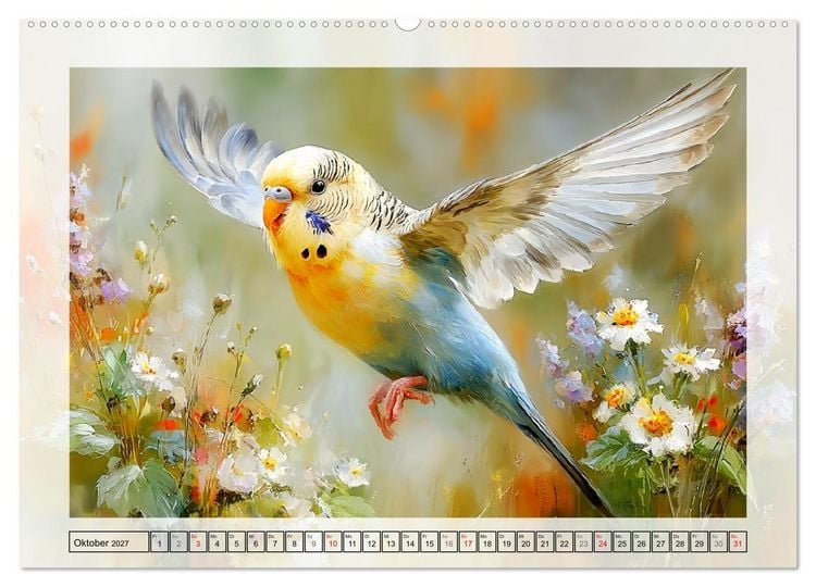 Produktbild: Wellensittiche. Fr&ouml;hliche Seelen auf der Terrasse (hochwertiger Premium Wandkalender 2027 DIN A2 quer), Kunstdruck in Hochglanz