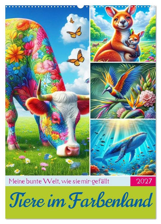 Produktbild: Tiere im Farbenland - Meine bunte Welt, wie sie mir gef&auml;llt (Wandkalender 2027 DIN A2 hoch), CALVENDO Monatskalender