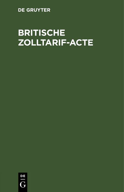 Produktbild: Britische Zolltarif-Acte