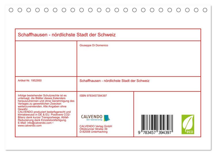 Produktbild: Schaffhausen - n&ouml;rdlichste Stadt der Schweiz (Tischkalender 2026 DIN A5 quer), CALVENDO Monatskalender