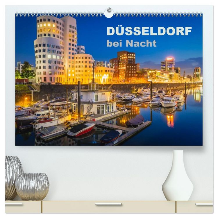 Produktbild: D&uuml;sseldorf bei Nacht (hochwertiger Premium Wandkalender 2026 DIN A2 quer), Kunstdruck in Hochglanz