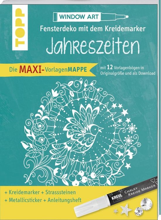 Produktbild: Maxi-Vorlagenmappe Fensterdeko mit dem Kreidemarker - Jahreszeiten. Inkl. Original Kreul-Kreidemarker, Sticker und Glitzer-Steinchen