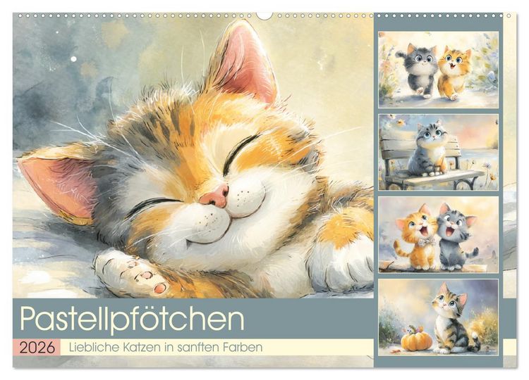 Produktbild: Pastellpf&ouml;tchen. Liebliche Katzen in sanften Farben (Wandkalender 2026 DIN A2 quer), CALVENDO Monatskalender