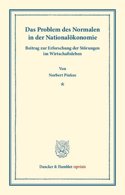Produktbild: Das Problem des Normalen in der National&ouml;konomie.