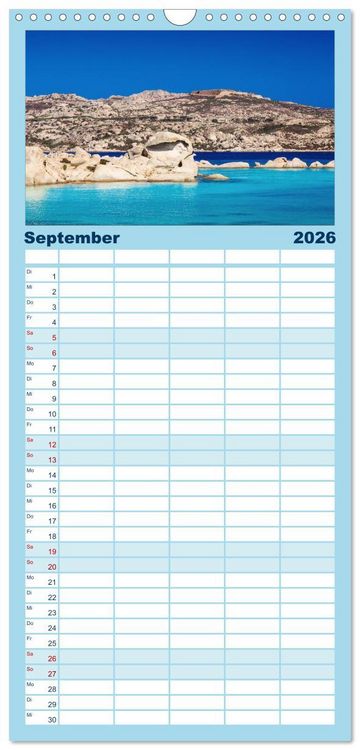 Produktbild: Familienplaner 2026 - Sardinien - Traumstr&auml;nde am Mittelmeer mit 5 Spalten (Wandkalender, 21 x 45 cm) CALVENDO
