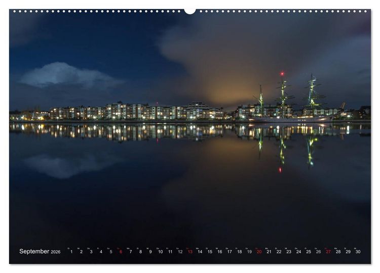 Produktbild: Nachts in Wilhelmshaven Edition mit maritimen Motiven (Wandkalender 2026 DIN A2 quer), CALVENDO Monatskalender