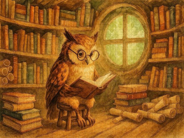 Produktbild: CALVENDO Puzzle Eulenzauber in der Baumhausbibliothek | 1000 Teile Lege-Gr&ouml;&szlig;e 64x48cm Foto-Puzzle f&uuml;r gl&uuml;ckliche Stunden