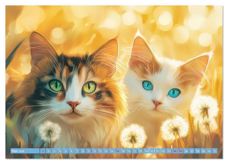 Produktbild: Katzen Illustrationen - Faszination pur (Wandkalender 2026 DIN A3 quer), CALVENDO Monatskalender