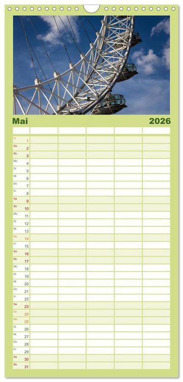Produktbild: Familienplaner 2026 - Wundervolles London mit 5 Spalten (Wandkalender, 21 x 45 cm) CALVENDO