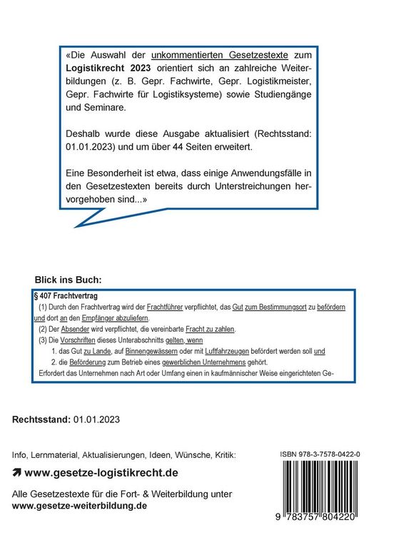 Produktbild: Logistikrecht 2023
