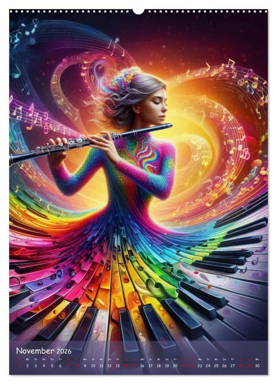 Produktbild: Musikalische Magie &ndash; Frauen in klangvollen Kleidern aus Noten und Farbe (hochwertiger Premium Wandkalender 2026 DIN A2 hoch), Kunstdruck in Hochglanz