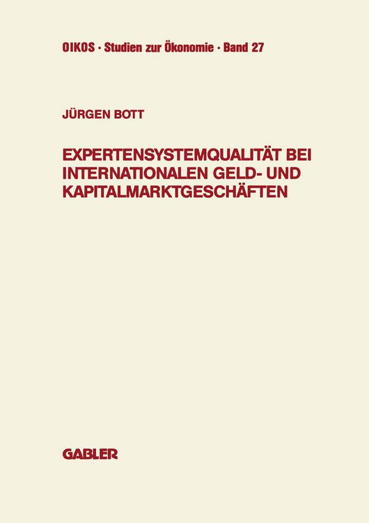 Produktbild: Expertensystemqualit&auml;t bei internationalen Geld- und Kapitalmarktgesch&auml;ften
