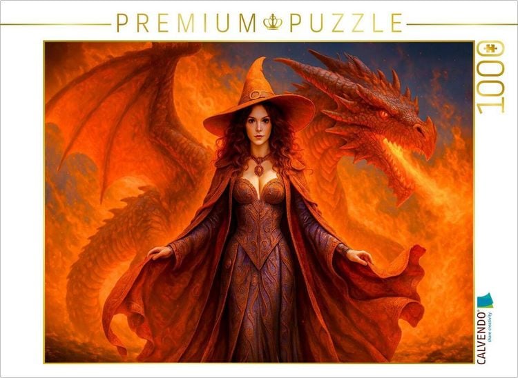 Produktbild: CALVENDO Puzzle Feuerhexe mit Drache | 1000 Teile Lege-Gr&ouml;&szlig;e 64x48cm Foto-Puzzle f&uuml;r gl&uuml;ckliche Stunden