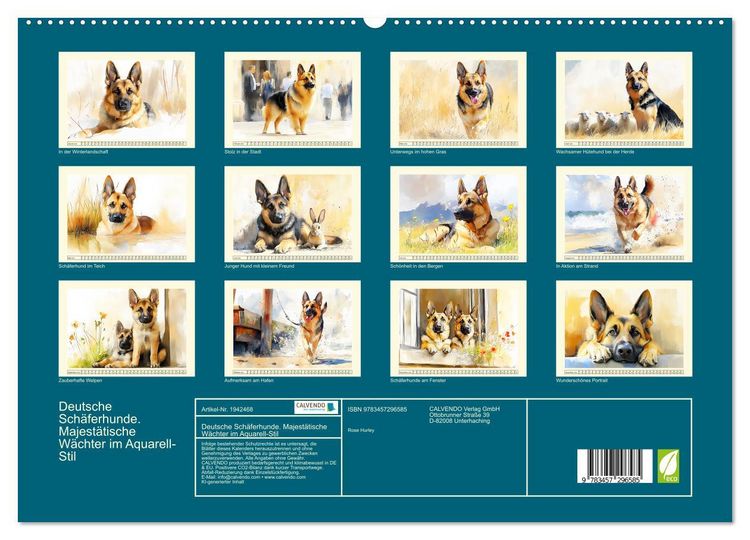 Produktbild: Deutsche Sch&auml;ferhunde. Majest&auml;tische W&auml;chter im Aquarell-Stil (hochwertiger Premium Wandkalender 2026 DIN A2 quer), Kunstdruck in Hochglanz