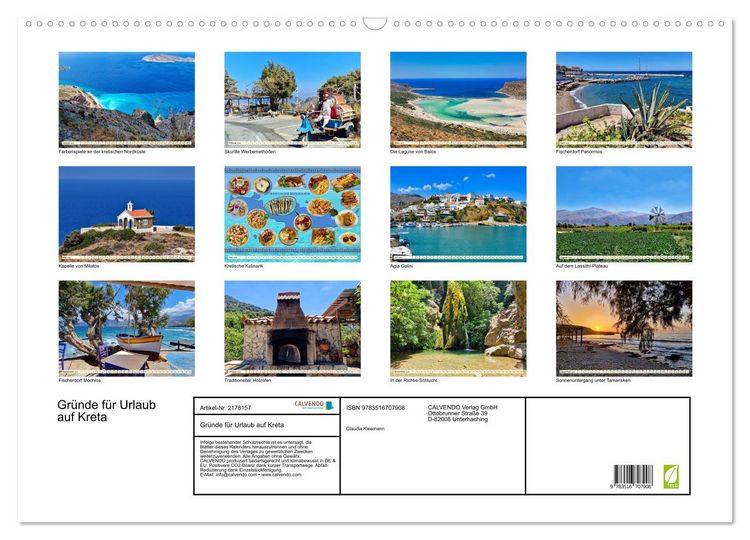 Produktbild: Gr&uuml;nde f&uuml;r Urlaub auf Kreta (Wandkalender 2026 DIN A2 quer), CALVENDO Monatskalender