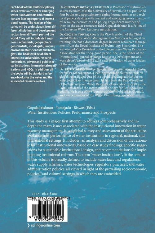 Produktbild: Water Institutions: Policies, Performance and Prospects