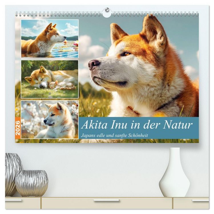 Produktbild: Akita Inu in der Natur. Japans edle und sanfte Sch&ouml;nheit (hochwertiger Premium Wandkalender 2026 DIN A2 quer), Kunstdruck in Hochglanz