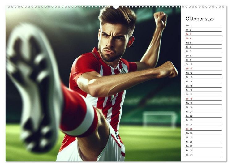 Produktbild: Fu&szlig;ball Highlights - Von der KI geschaffene Spielmomente (hochwertiger Premium Wandkalender 2026 DIN A2 quer), Kunstdruck in Hochglanz