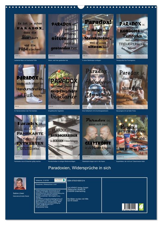 Produktbild: Paradoxien, Widerspr&uuml;che in sich (Wandkalender 2026 DIN A2 hoch), CALVENDO Monatskalender