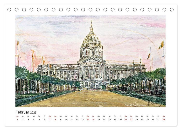 Produktbild: San Francisco in stillen Aquarellen (Tischkalender 2026 DIN A5 quer), CALVENDO Monatskalender