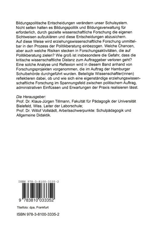 Produktbild: Politikberatung durch Bildungsforschung