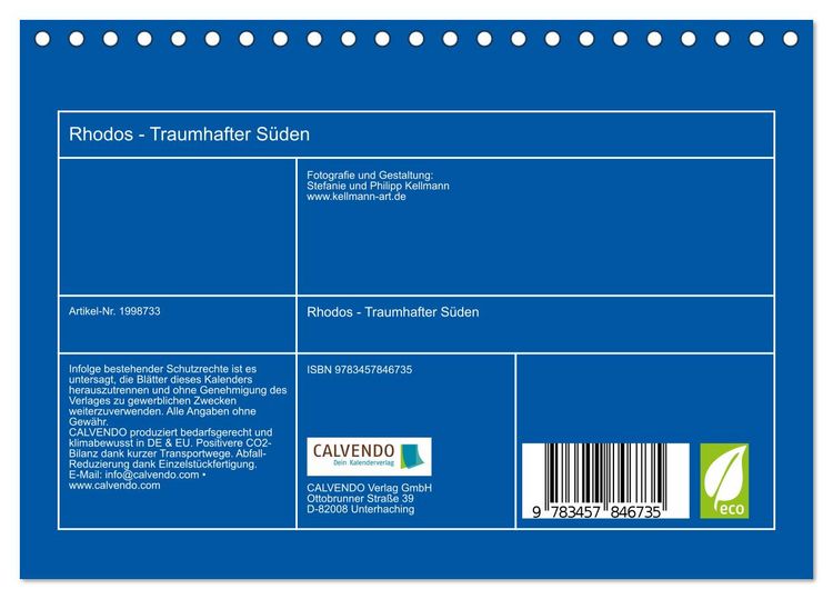 Produktbild: Rhodos - Traumhafter S&uuml;den (Tischkalender 2026 DIN A5 quer), CALVENDO Monatskalender