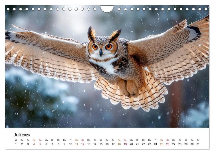Produktbild: Eulen - Augen der Wildnis (Wandkalender 2026 DIN A4 quer), CALVENDO Monatskalender