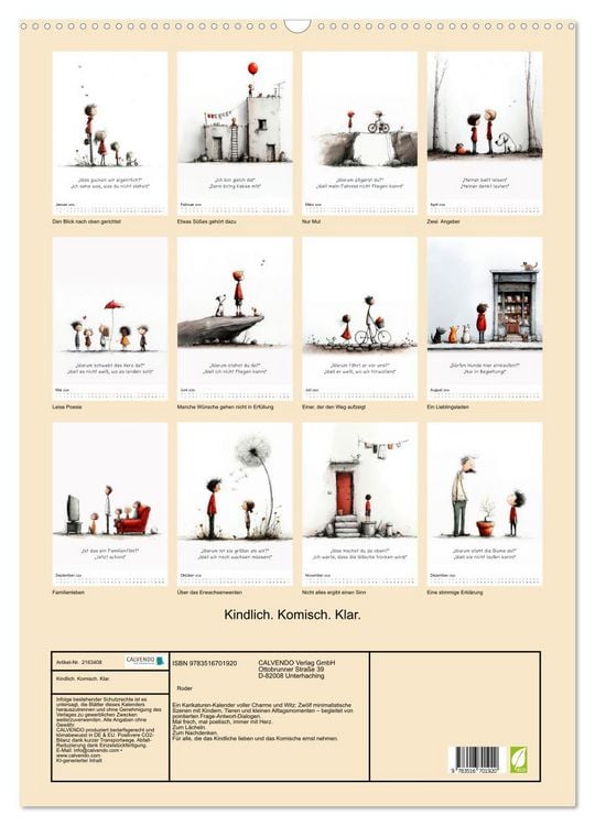 Produktbild: Kindlich. Komisch. Klar. (Wandkalender 2026 DIN A2 hoch), CALVENDO Monatskalender