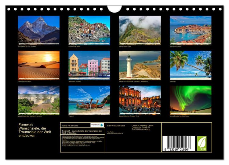 Produktbild: Fernweh - Wunschziele, die Traumziele der Welt entdecken (Wandkalender 2026 DIN A4 quer), CALVENDO Monatskalender