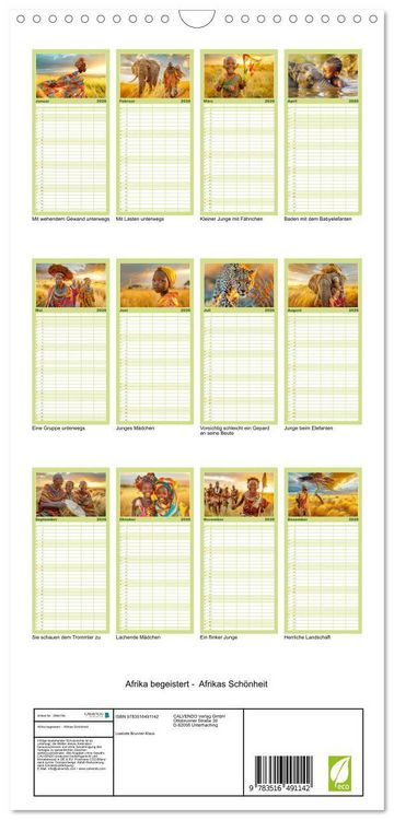 Produktbild: Familienplaner 2026 - Afrika begeistert - Afrikas Sch&ouml;nheit mit 5 Spalten (Wandkalender, 21 x 45 cm) CALVENDO