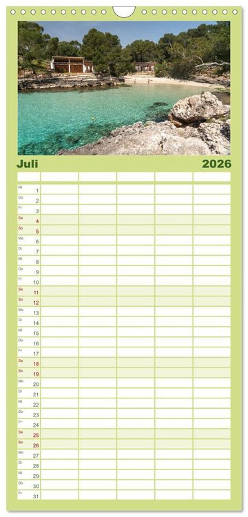 Produktbild: Familienplaner 2026 - Spanien - Balearen - Mallorca mit 5 Spalten (Wandkalender, 21 x 45 cm) CALVENDO