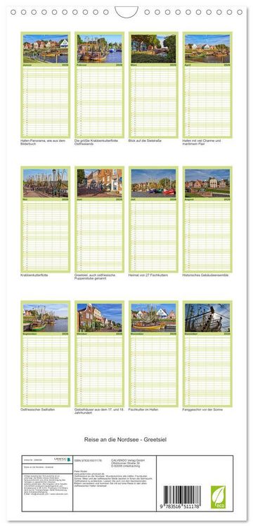 Produktbild: Familienplaner 2026 - Reise an die Nordsee - Greetsiel mit 5 Spalten (Wandkalender, 21 x 45 cm) CALVENDO