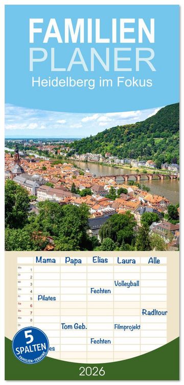 Produktbild: Familienplaner 2026 - Heidelberg im Fokus mit 5 Spalten (Wandkalender, 21 x 45 cm) CALVENDO