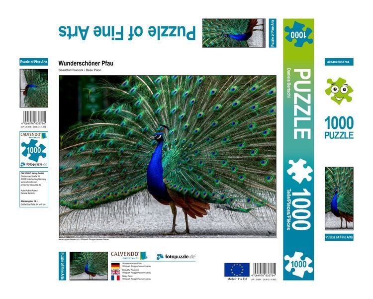 Produktbild: CALVENDO Puzzle Pfauentanz, Wildpark Roggenhausen Aarau | 1000 Teile Lege-Gr&ouml;&szlig;e 64x48cm Foto-Puzzle f&uuml;r gl&uuml;ckliche Stunden