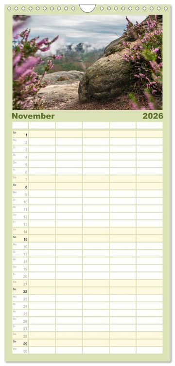 Produktbild: Familienplaner 2026 - Zauberhaftes Heidekraut - Elbsandstein mit 5 Spalten (Wandkalender, 21 x 45 cm) CALVENDO
