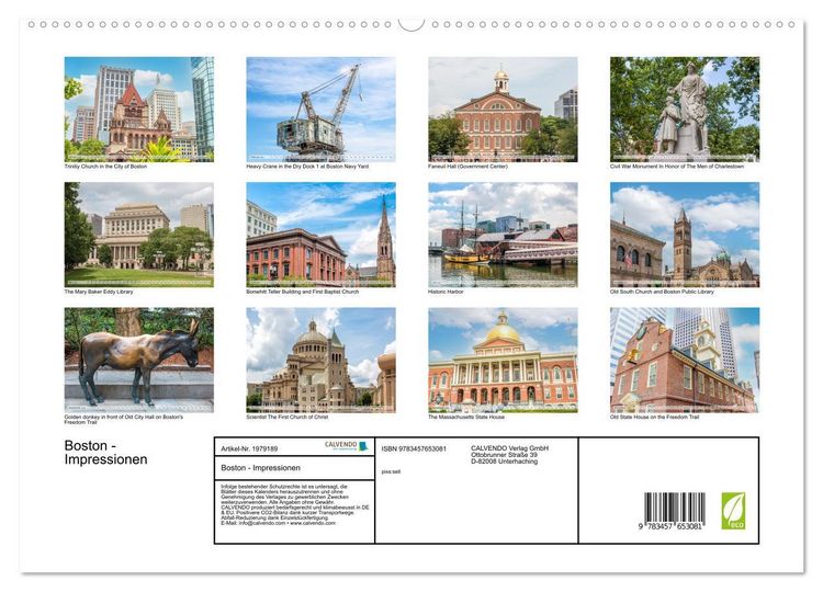 Produktbild: Boston - Impressionen (Wandkalender 2026 DIN A2 quer), CALVENDO Monatskalender