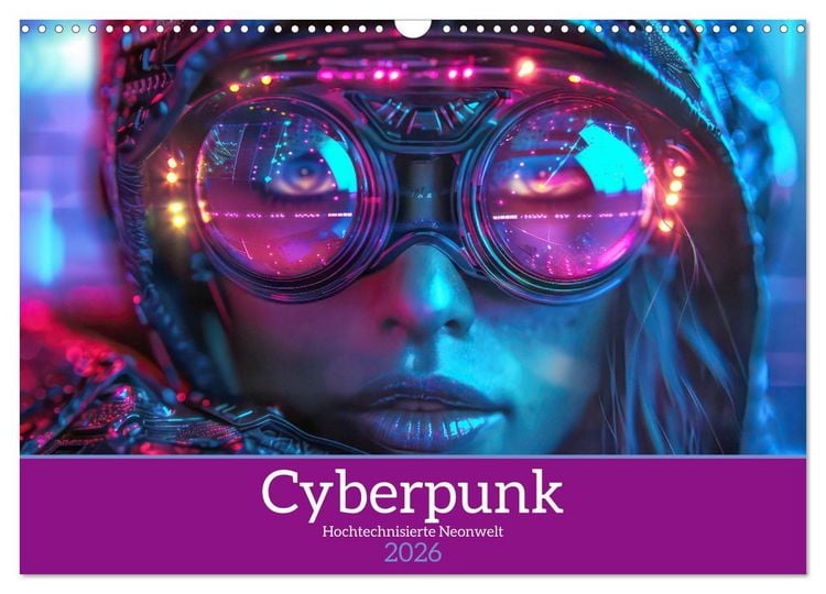 Produktbild: Cyberpunk - Hochtechnisierte Neonwelt (Wandkalender 2026 DIN A3 quer), CALVENDO Monatskalender